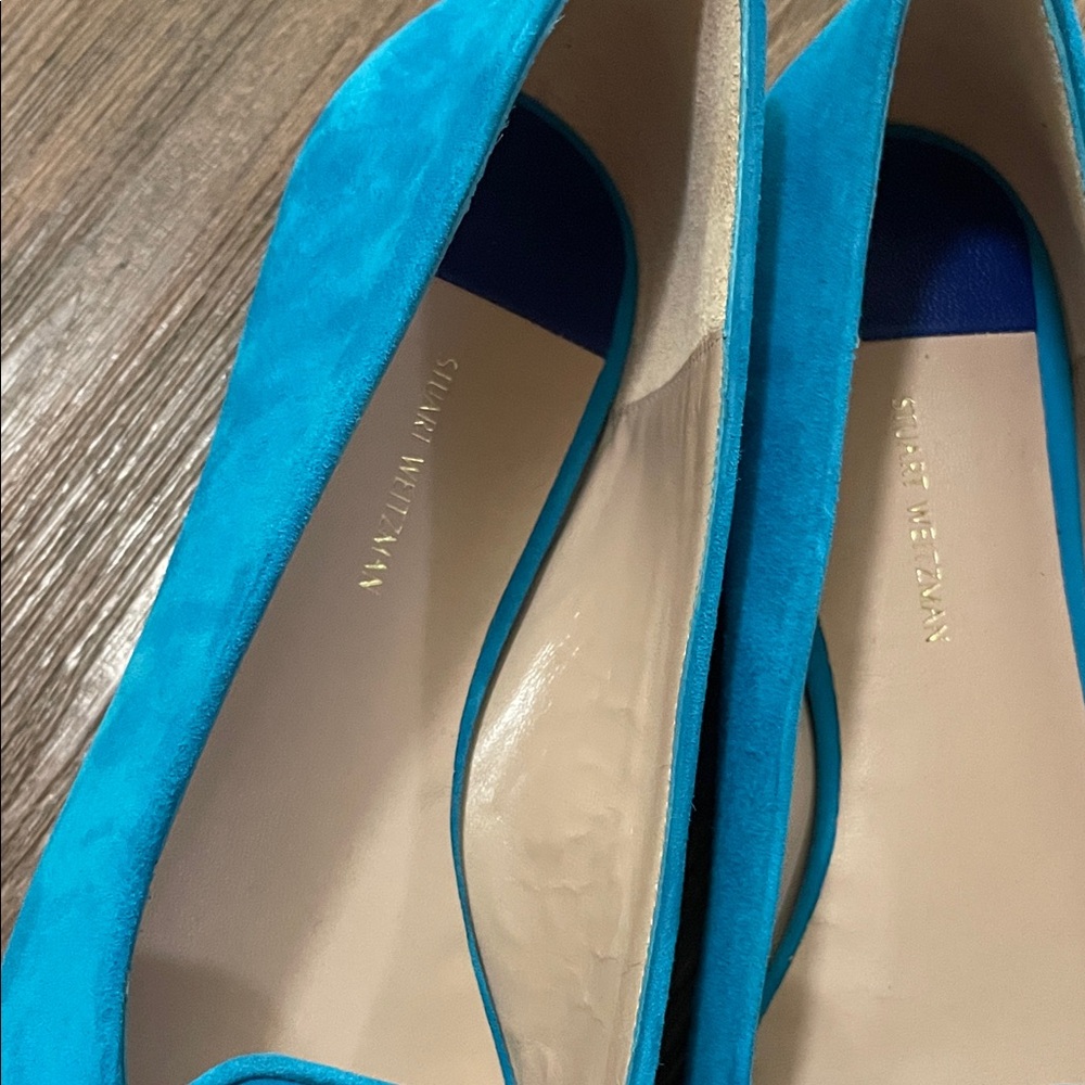 Stuart Weitzman Turquoise Slipknot Suede Flats with Gold Accents!NEW - Picture 5 of 9